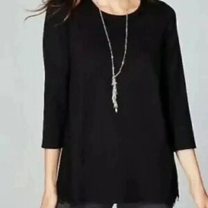 J. Jill Ponte Women's Black Medium 3/4 Sleeve Lace Viscose Nylon Stretch Top M